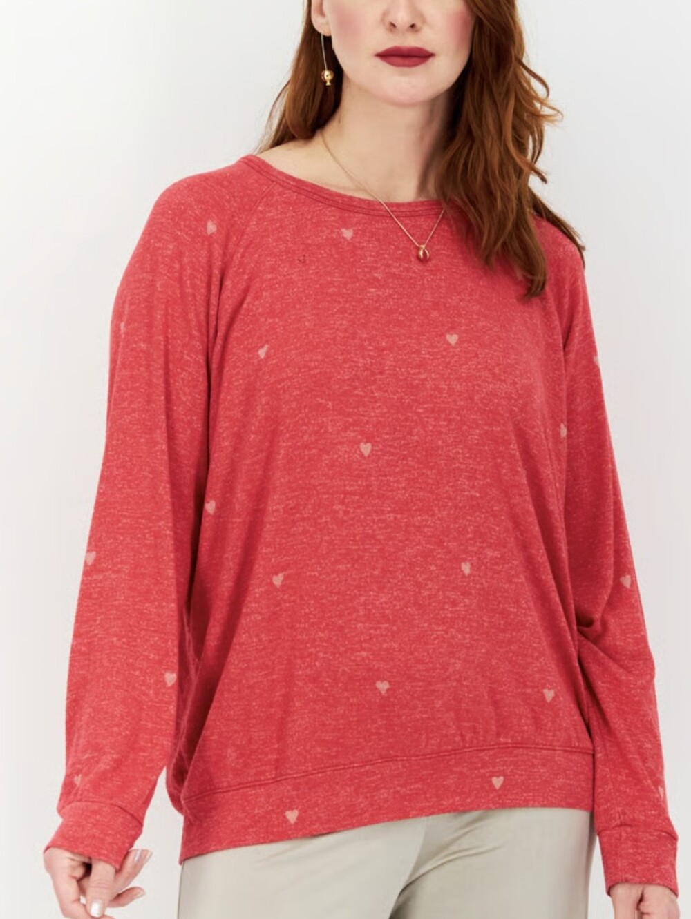 Buffalo David Bitton Women's Red Heart-Print Long Sleeve Pullover Whimsical
